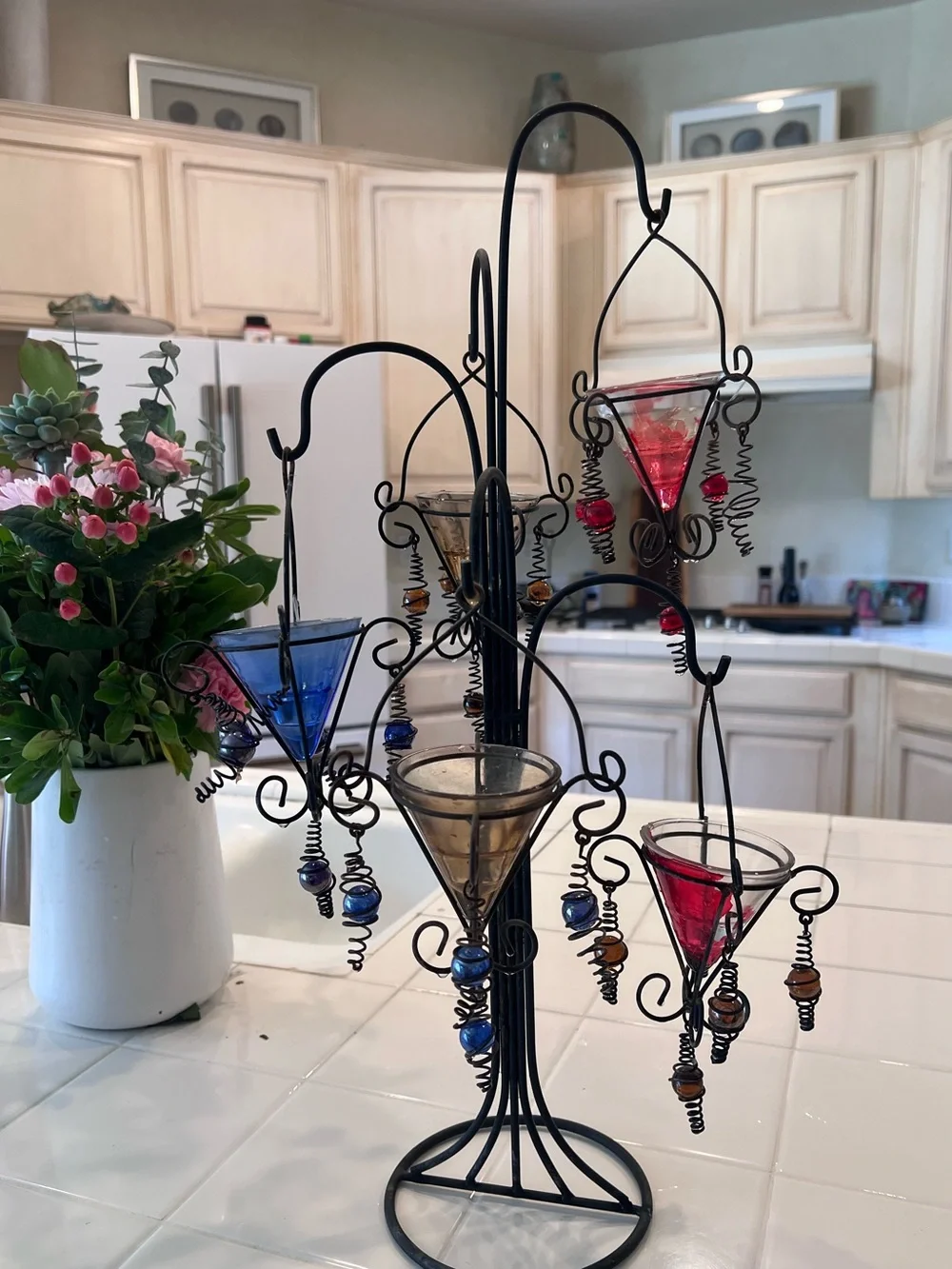 Decorative Hanging Glass Martini Votives - Multicolor